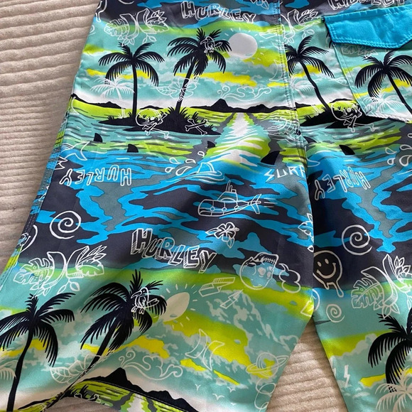 Hurley Boys Board Shorts Swimming Shorts Bathing Suit pocket palm trees size 16 - Picture 6 of 9